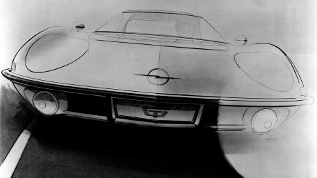 Eine „Kult“-Skizze des Opel Experimental GT vom damaligen Leiter des Opel-Zukunftsdesigns, Erhard Schnell. Die Abteilung war konkurrenzlos in der europäischen Automobilindustrie und nahm ihre Arbeit mit dem 1965 auf der Frankfurter IAA präsentierten Experimental GT auf – einem außergewöhnlichen Sportwagen, den man sich leisten konnte.